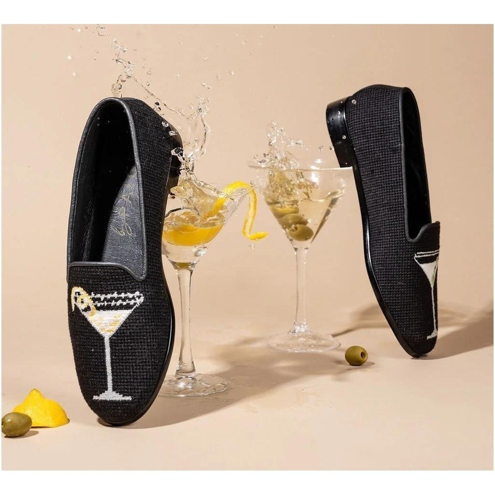By PAIGE Martini Needlepoint Loafers Black Cocktail Embroidery Flats 9.5 B, NWOB